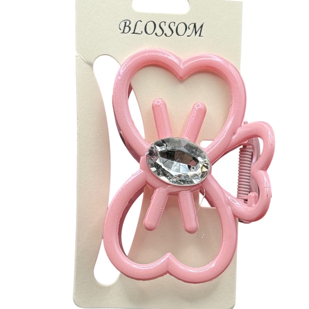Blossom Pink Heart Bow Rhinestone Hair Claw Clip‎ Accessory